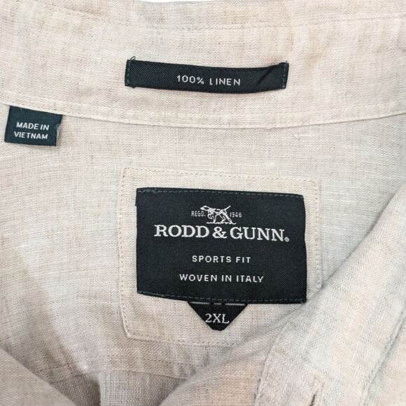 Rodd & Gunn 100% Linen Button Front Shirt Mens 2XL Heather Cream Beige Long Slee - Picture 6 of 8